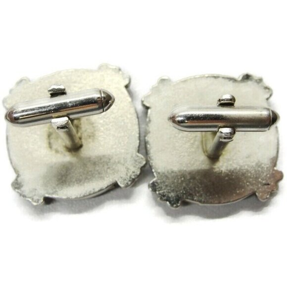 LION Crown Cufflinks Silver Tone Black Enamel Royal Wedding Vtg Signed Swank - Picture 5 of 8